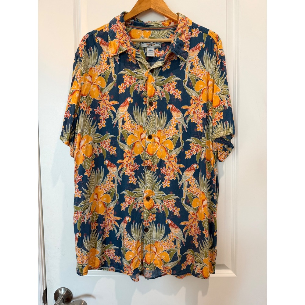 Margaritaville Mens XXL Blue Tropical Parrot Hibiscus Rayon Camp Shirt RN131735